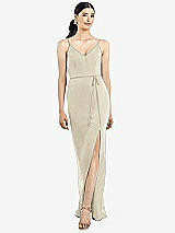 Rear View Thumbnail - Champagne Ruffled Back Chiffon Dress with Jeweled Sash