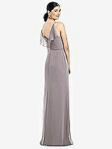 Front View Thumbnail - Cashmere Gray Ruffled Back Chiffon Dress with Jeweled Sash