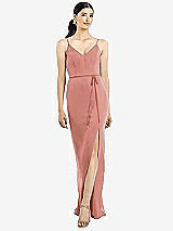 Rear View Thumbnail - Desert Rose Ruffled Back Chiffon Dress with Jeweled Sash