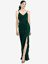 Rear View Thumbnail - Evergreen Ruffled Back Chiffon Dress with Jeweled Sash