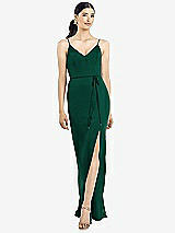 Rear View Thumbnail - Hunter Green Ruffled Back Chiffon Dress with Jeweled Sash