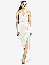 Rear View Thumbnail - Ivory Ruffled Back Chiffon Dress with Jeweled Sash