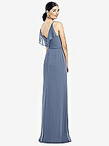 Front View Thumbnail - Larkspur Blue Ruffled Back Chiffon Dress with Jeweled Sash