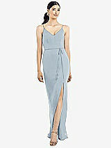 Rear View Thumbnail - Mist Ruffled Back Chiffon Dress with Jeweled Sash