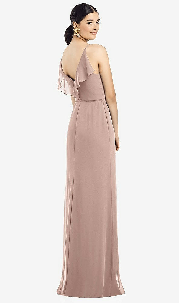 Front View - Neu Nude Ruffled Back Chiffon Dress with Jeweled Sash