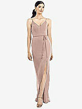 Rear View Thumbnail - Neu Nude Ruffled Back Chiffon Dress with Jeweled Sash