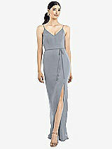 Rear View Thumbnail - Platinum Ruffled Back Chiffon Dress with Jeweled Sash