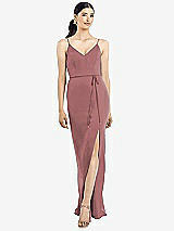 Rear View Thumbnail - Rosewood Ruffled Back Chiffon Dress with Jeweled Sash