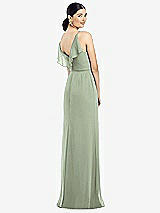 Front View Thumbnail - Sage Ruffled Back Chiffon Dress with Jeweled Sash