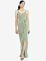 Rear View Thumbnail - Sage Ruffled Back Chiffon Dress with Jeweled Sash