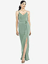 Rear View Thumbnail - Seagrass Ruffled Back Chiffon Dress with Jeweled Sash