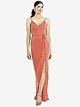 Rear View Thumbnail - Terracotta Copper Ruffled Back Chiffon Dress with Jeweled Sash