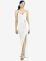 Rear View Thumbnail - White Ruffled Back Chiffon Dress with Jeweled Sash