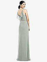 Front View Thumbnail - Willow Green Ruffled Back Chiffon Dress with Jeweled Sash