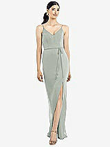 Rear View Thumbnail - Willow Green Ruffled Back Chiffon Dress with Jeweled Sash