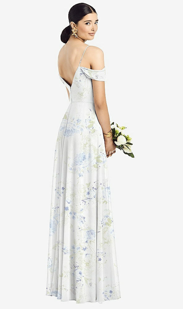 Back View - Bleu Garden Cold-Shoulder V-Back Chiffon Maxi Dress