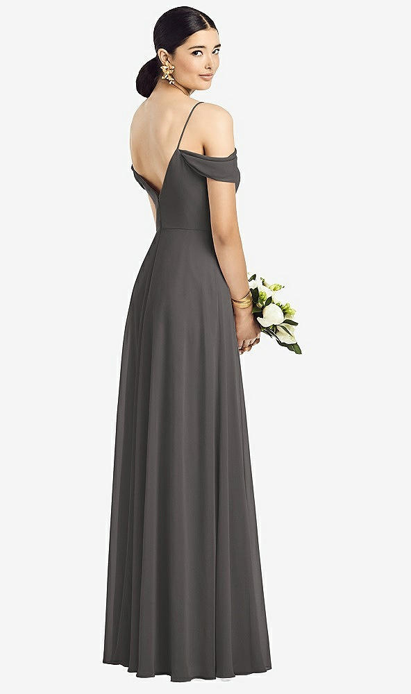 Back View - Caviar Gray Cold-Shoulder V-Back Chiffon Maxi Dress