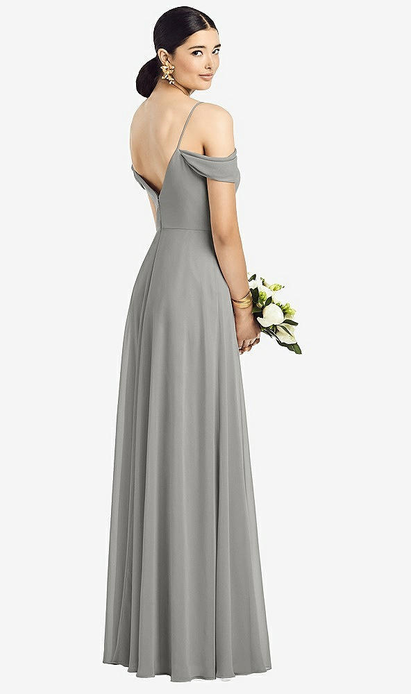 Back View - Chelsea Gray Cold-Shoulder V-Back Chiffon Maxi Dress