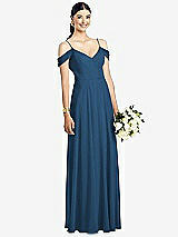 Front View Thumbnail - Dusk Blue Cold-Shoulder V-Back Chiffon Maxi Dress