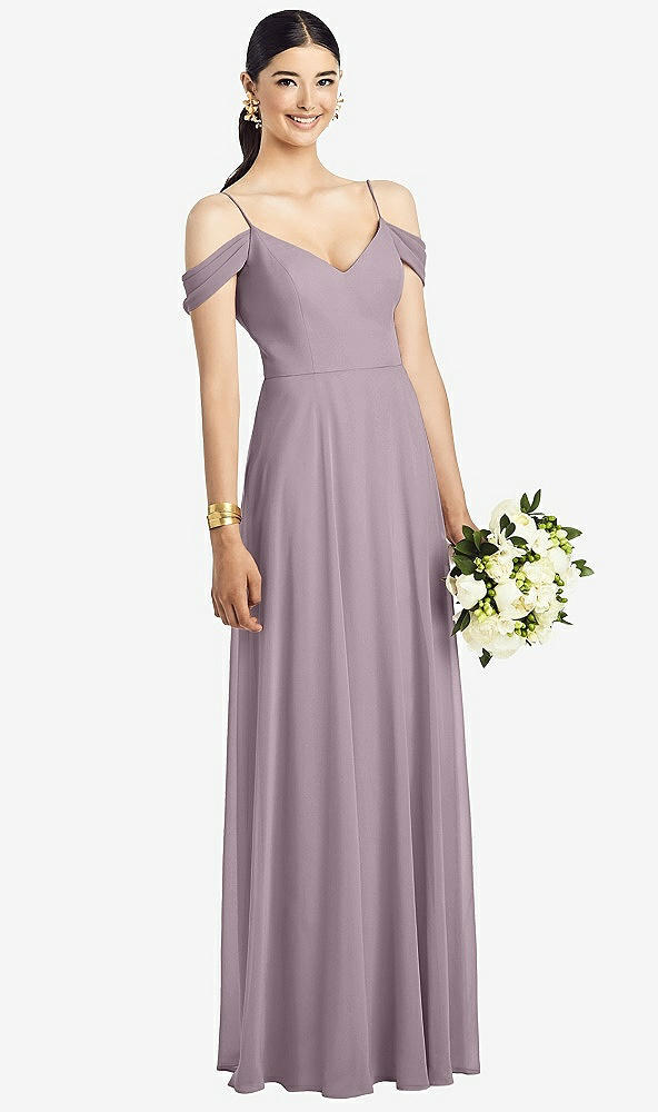 Front View - Lilac Dusk Cold-Shoulder V-Back Chiffon Maxi Dress