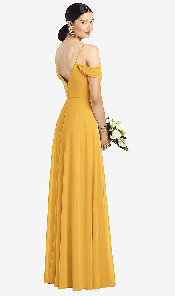 Back View - NYC Yellow Cold-Shoulder V-Back Chiffon Maxi Dress