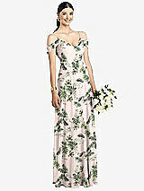 Front View Thumbnail - Palm Beach Print Cold-Shoulder V-Back Chiffon Maxi Dress