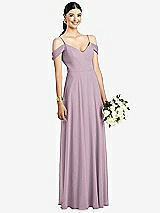 Front View Thumbnail - Suede Rose Cold-Shoulder V-Back Chiffon Maxi Dress