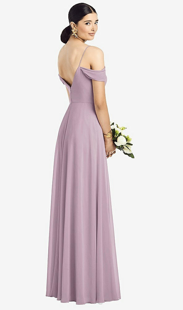 Back View - Suede Rose Cold-Shoulder V-Back Chiffon Maxi Dress