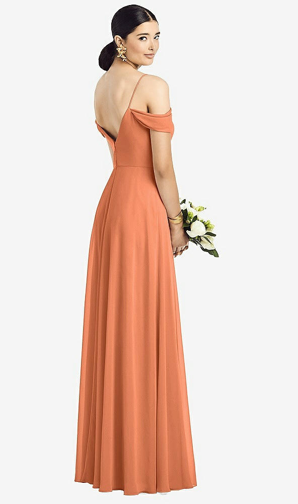 Back View - Sweet Melon Cold-Shoulder V-Back Chiffon Maxi Dress