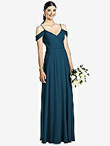 Front View Thumbnail - Atlantic Blue Cold-Shoulder V-Back Chiffon Maxi Dress