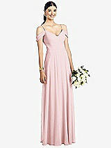 Front View Thumbnail - Ballet Pink Cold-Shoulder V-Back Chiffon Maxi Dress