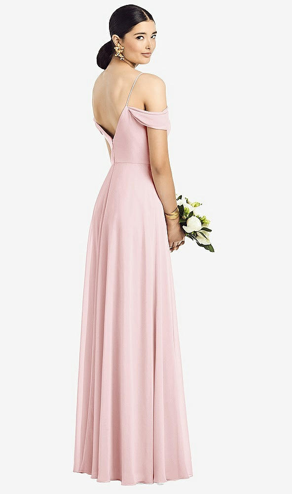 Back View - Ballet Pink Cold-Shoulder V-Back Chiffon Maxi Dress