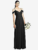 Front View Thumbnail - Black Cold-Shoulder V-Back Chiffon Maxi Dress