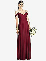 Front View Thumbnail - Burgundy Cold-Shoulder V-Back Chiffon Maxi Dress