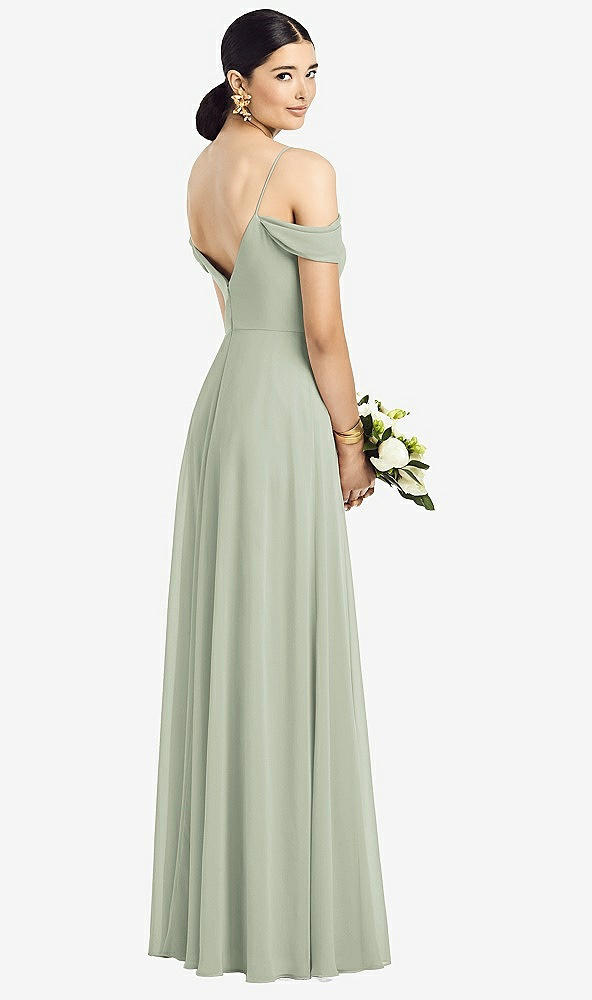 Back View - Celadon Cold-Shoulder V-Back Chiffon Maxi Dress