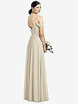 Rear View Thumbnail - Champagne Cold-Shoulder V-Back Chiffon Maxi Dress