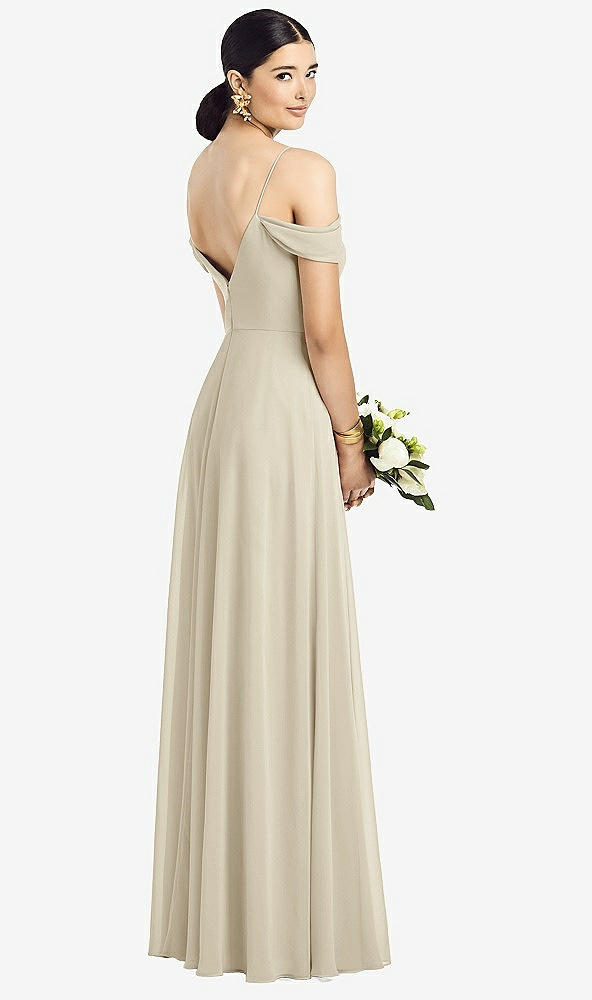 Back View - Champagne Cold-Shoulder V-Back Chiffon Maxi Dress