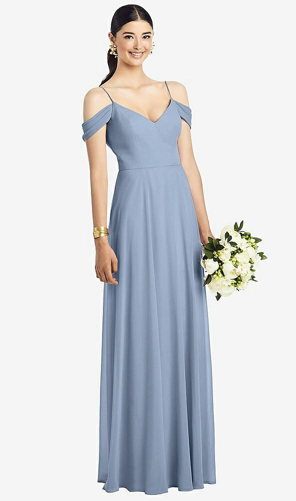 Front View - Cloudy Cold-Shoulder V-Back Chiffon Maxi Dress