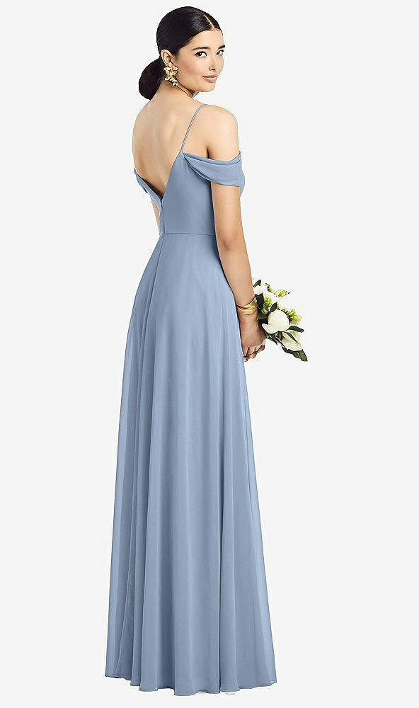 Back View - Cloudy Cold-Shoulder V-Back Chiffon Maxi Dress