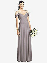 Front View Thumbnail - Cashmere Gray Cold-Shoulder V-Back Chiffon Maxi Dress