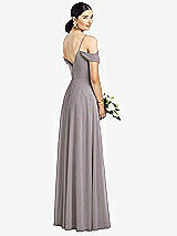 Rear View Thumbnail - Cashmere Gray Cold-Shoulder V-Back Chiffon Maxi Dress