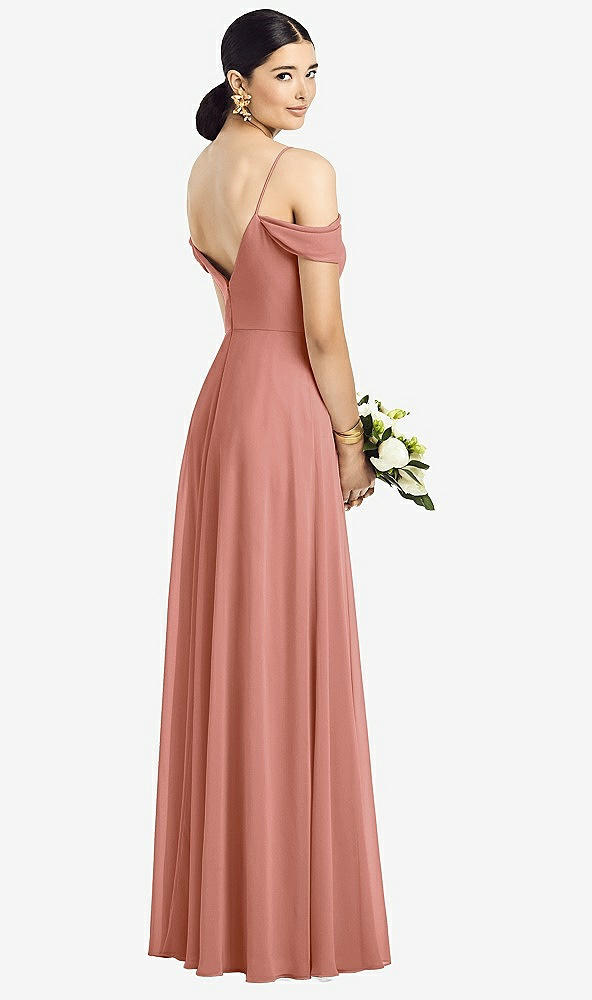 Back View - Desert Rose Cold-Shoulder V-Back Chiffon Maxi Dress