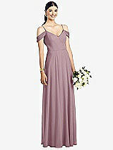 Front View Thumbnail - Dusty Rose Cold-Shoulder V-Back Chiffon Maxi Dress