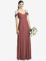 Front View Thumbnail - English Rose Cold-Shoulder V-Back Chiffon Maxi Dress