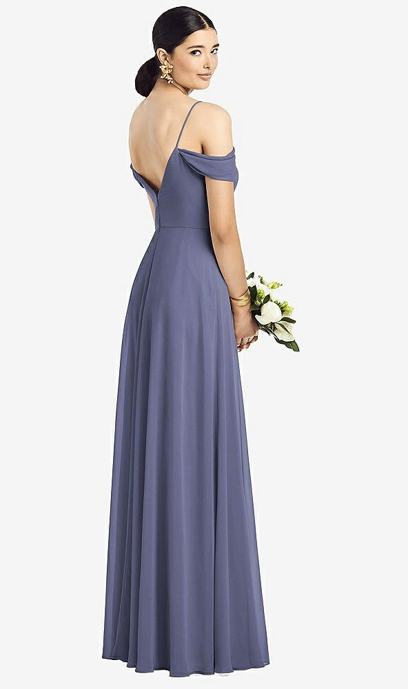 Back View - French Blue Cold-Shoulder V-Back Chiffon Maxi Dress