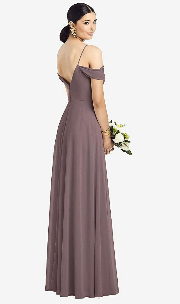 Back View - French Truffle Cold-Shoulder V-Back Chiffon Maxi Dress