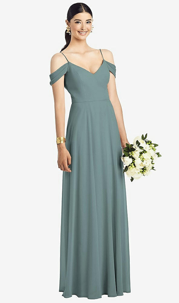 Front View - Icelandic Cold-Shoulder V-Back Chiffon Maxi Dress