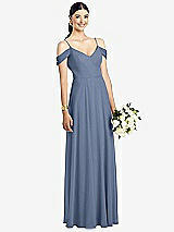 Front View Thumbnail - Larkspur Blue Cold-Shoulder V-Back Chiffon Maxi Dress