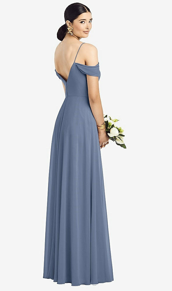 Back View - Larkspur Blue Cold-Shoulder V-Back Chiffon Maxi Dress