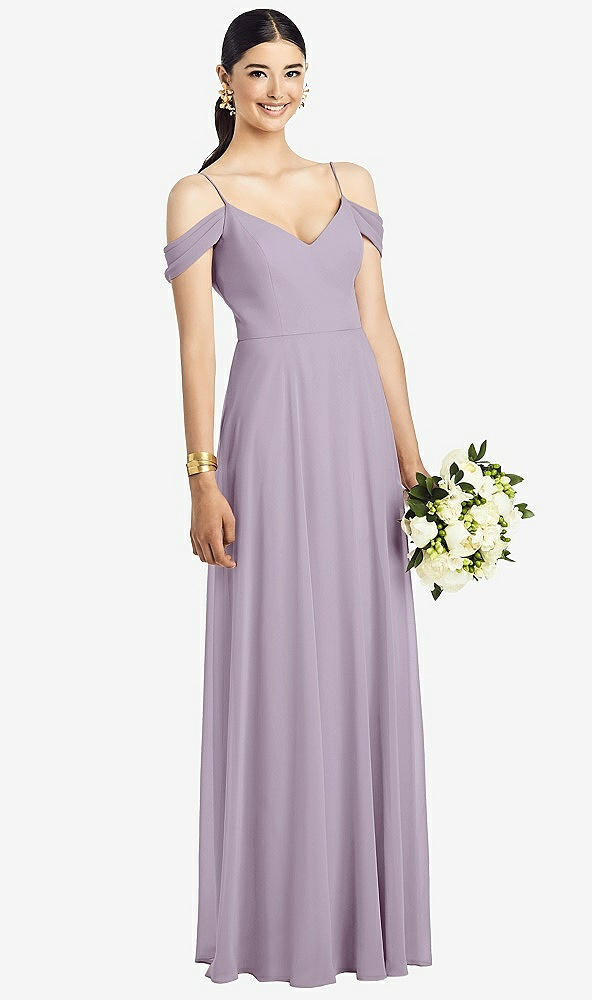 Front View - Lilac Haze Cold-Shoulder V-Back Chiffon Maxi Dress